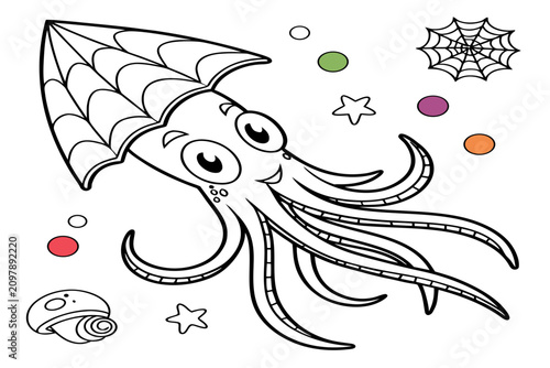 coloring page line art the halloween squid animal black vector