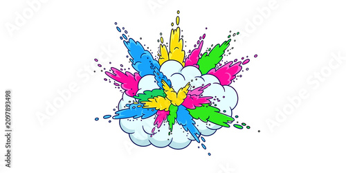 Bilde på lerret Vibrant colorful paint explosion erupting from a white cloud on isolated backgro