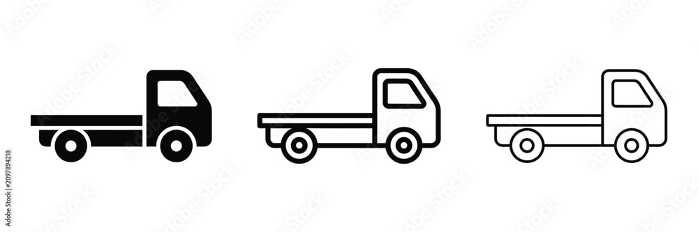 Fototapeta premium Flatbed truck icon silhouette vector outline and line art