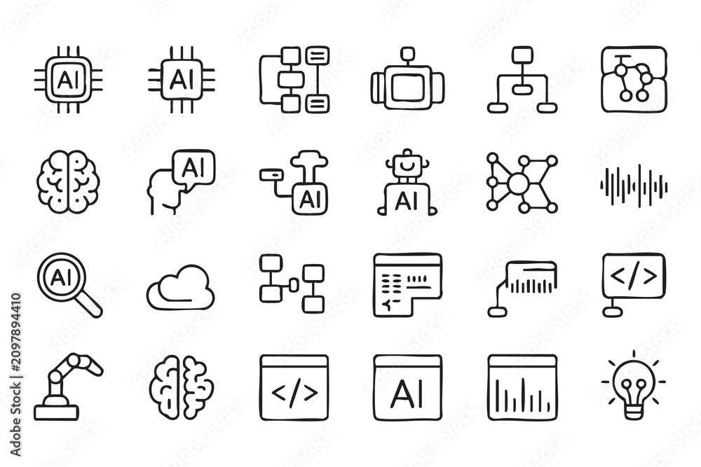 Fototapeta premium Artificial Intelligence Line Art Collection for Technology and Innovation Design