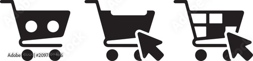 Fotografie Three shopping carts icons with cursor on white background