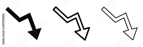 Bild auf Leinwand Graph with downward arrow icon silhouette vector outline and line art