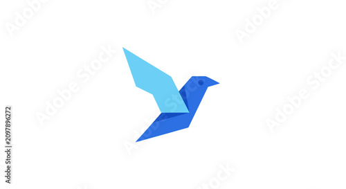 A minimalist blue bird icon created with simple geometric paper folding shapes