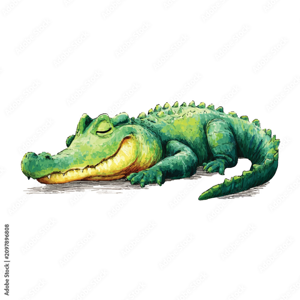 Fototapeta premium Sleeping Green Crocodile Closeup Side View.