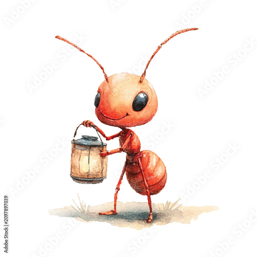 Smiling Ant Holding a Bucket.