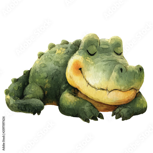 Smiling green cartoon crocodile toy figure.