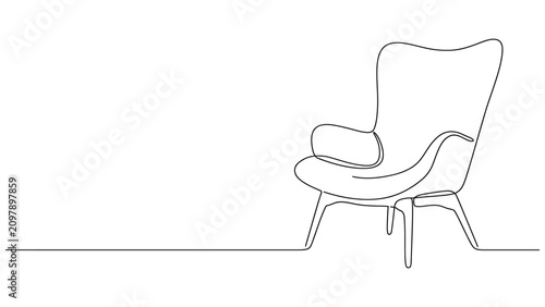 Obraz na płótnie Simple line drawing of a modern armchair with four legs and high backrest