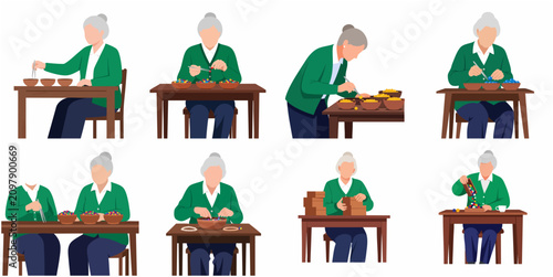 Fotografía Senior woman practicing fine motor skills and sorting colorful beads set, occupa