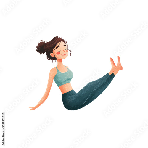 Woman in yoga pose floating sideways.