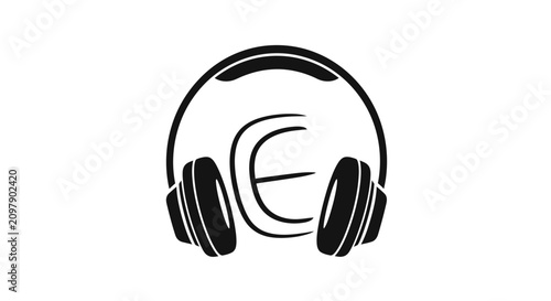 Over-ear headphones with electronic e symbol icon.