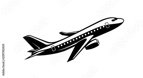 Passenger airplane in flight black silhouette icon.