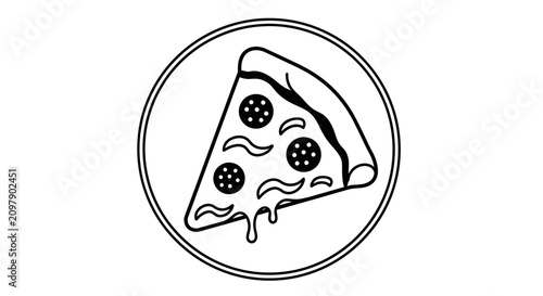Pepperoni pizza slice silhouette inside a circular frame