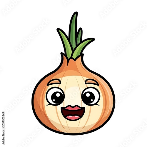 Cartoon happy pumpkin with green leaf sprout.
