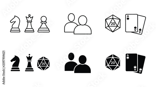 Canvas Print Tabletop board game icons featuring pawns, dice, card decks, and role playing eq