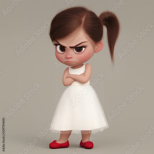 Stylized 3D Cartoon Girl Showing Angry Facial Expression