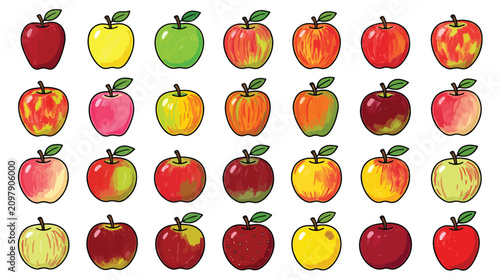Photos Crayon Style Apple Variety Icon Set Illustration