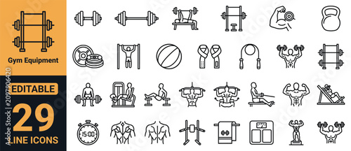 Quadro su tela Gym Equipment Icons Set – Strength Training, Weightlifting, Bodybuilding Machine