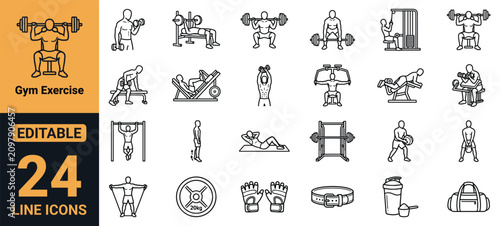 Foto Gym Exercise Icons Set – Strength Training, Weightlifting, Fitness Equipment, Bo