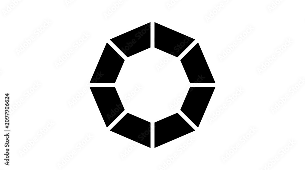 Naklejka premium Abstract Geometric Design: A striking black geometric pattern forms an abstract circular design with sharp edges and minimalist aesthetic.