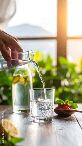 Refreshing sparkling water with lemon and mint garnish.
