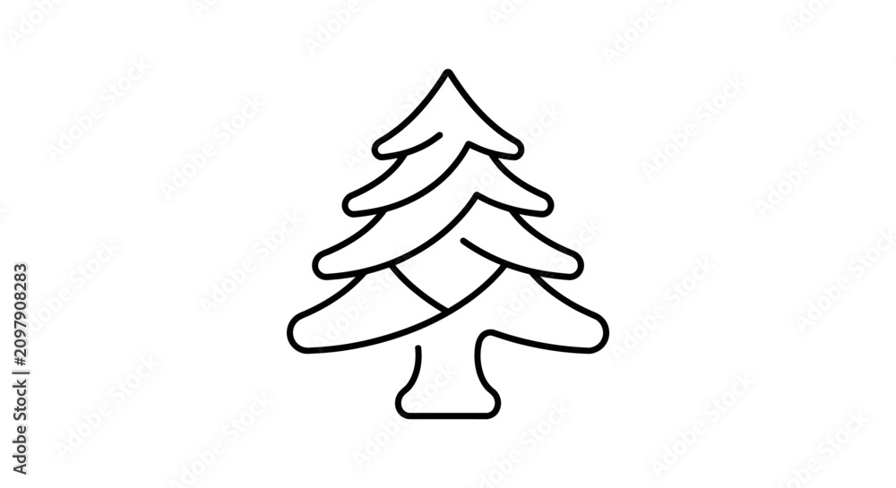Fototapeta premium Minimalist Linear Pine Tree Icon Illustration Featuring Clean Black Outline Design for Nature and Holiday Themes