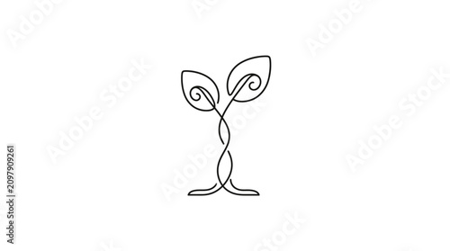 Minimalist Single Line Drawing of a Sprouting Plant Symbolizing Growth and Sustainability