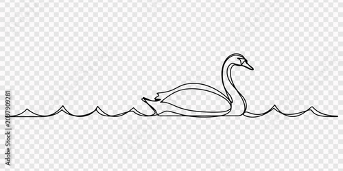 Картината върху платно Single line drawing of a swan on water, single line duck swimming