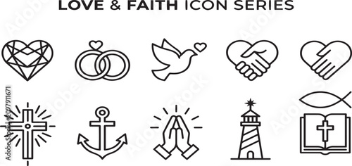 Faith and Religion icon set. Editable line icons. Vector illustration.
