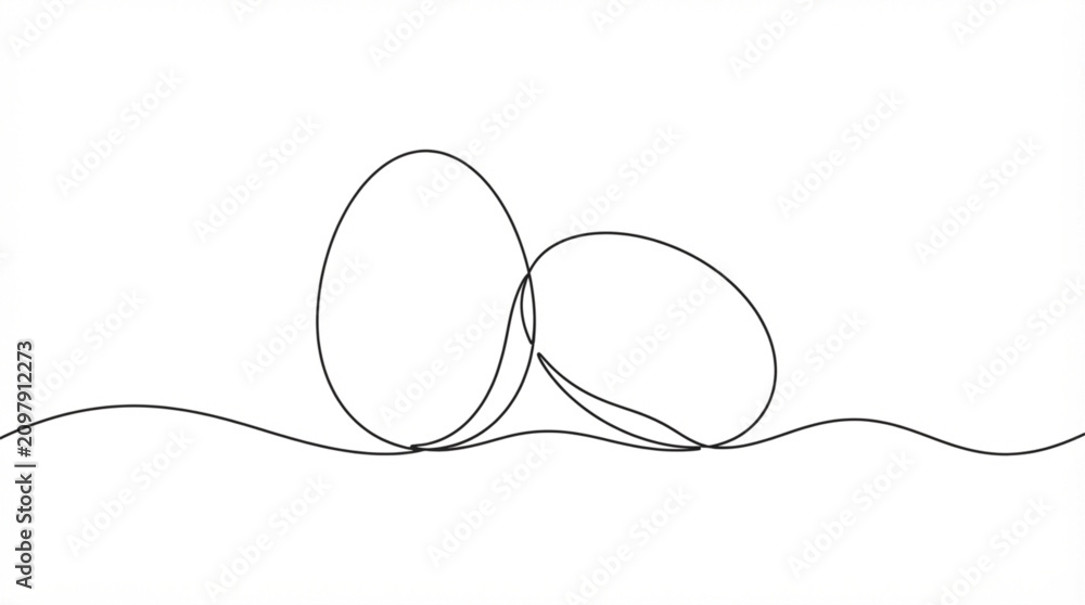 Obraz premium Continuous line art vector of fresh chicken eggs landscape outline