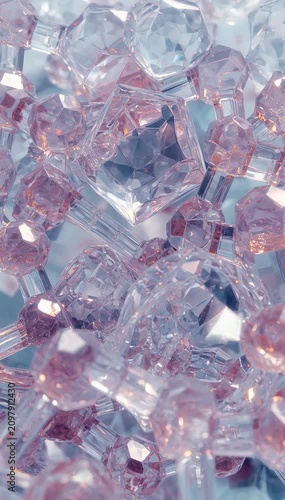 Crystal clear cellular forms reshape continuously while preserving organized patterns with refined optical realism throughout.