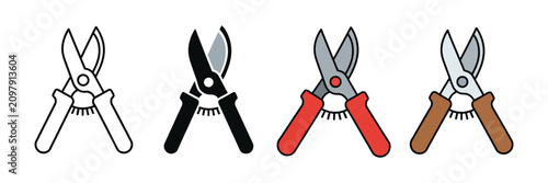 Foto Garden shears icons featuring pruning scissors and landscaping tools with clean minimalist vector graphics for gardening, branch trimming, floristry, plant care, horticulture, and outdoor maintenance