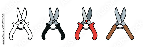 Fotografie Garden shears icons illustrating pruning scissors and landscaping tool symbols w