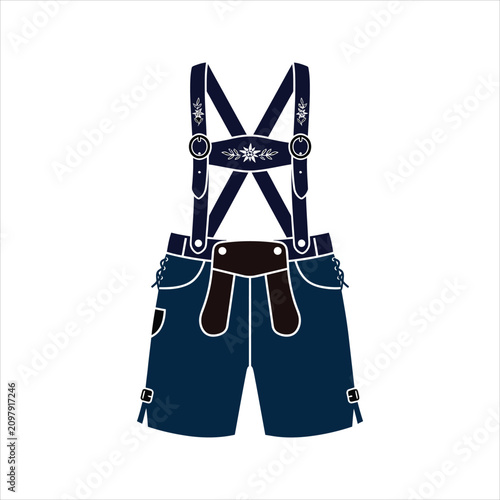 Konstfotografi Minimalist lederhosen vector illustration, clean lines, flat design, traditional clothing, isolated on a white background