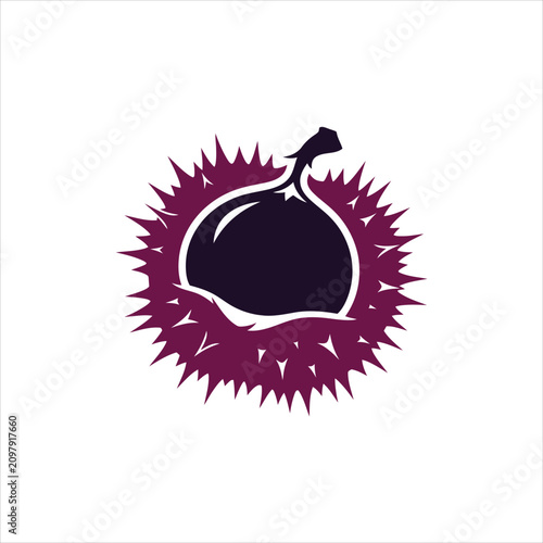 Premium minimalist vector art of a stylized dark purple spiky fruit. Vibrant flat design, clean lines, 2D illustration, isolated on white, ample copy space for modern branding, UI/UX.