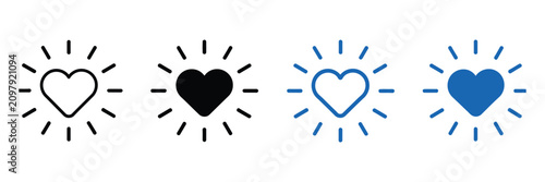 Shining heart icons featuring glowing love and emotional wellness symbols with clean minimalist vector graphics for healthcare awareness, relationships, self care, mental health, and romantic designs.
