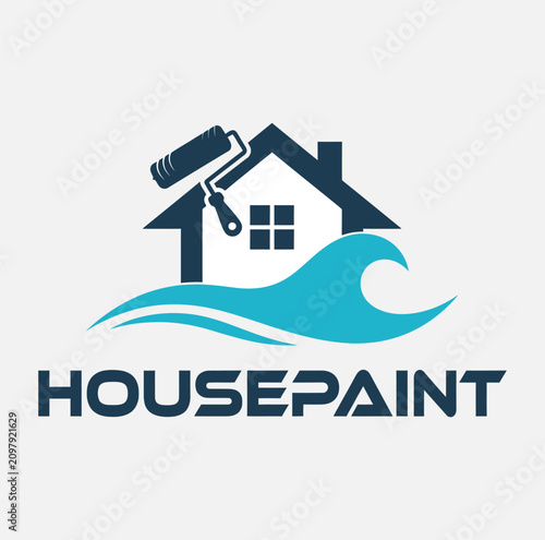 House painting service logo with roller and wave design  home improvement concept