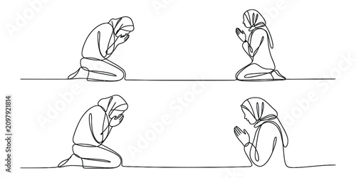 Принти на полотні Continuous line drawing of muslim women praying