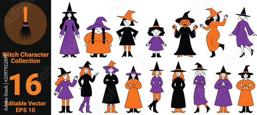 Photos Halloween Witch Character Collection with 16 Cute and Spooky Witches, Editable V