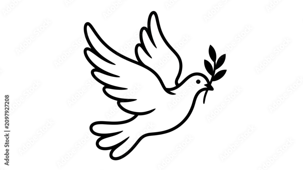 Obraz premium Graceful white dove flying with olive branch in beak Vector