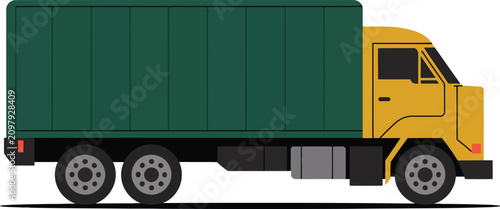 Cuadro en lienzo Side view illustration of a yellow cab truck with green cargo container