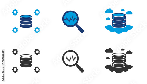 Database management icons data analysis cloud storage and system optimization visual representation