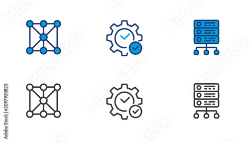 Cloud computing and network infrastructure icons neural networks settings and servers