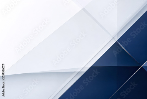 Geometric shapes intersect with sharp lines to form a modern blue and white architectural pattern.