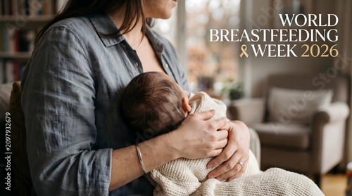 Mother breastfeeding her newborn baby for world breastfeeding week 2026