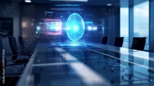 Modern conference room with holographic projection
