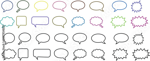 Obraz na płótnie Doodle speech bubble icon set collection group with comic chat dialog message ba