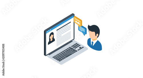 Professional man reviewing social media profile on laptop