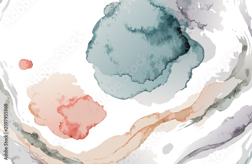 Abstract watercolor shapes with organic flow and soft pastel colors on white background for design