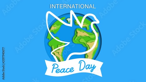international peace day animated banner design with earth planet and dove motion graphics video footage
