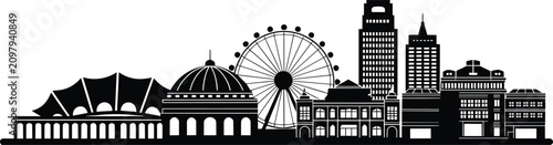 Foto City skyline silhouette featuring modern skyscrapers, historical architecture, a